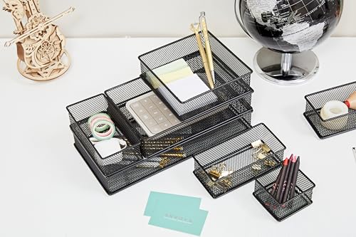 Annova 6x6x2 Inch Mesh Stackable Drawer Organizer Bins Set of 2 Black