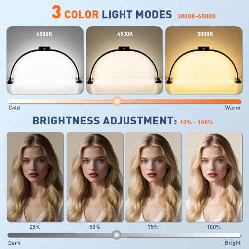 KIRKAS Foldable Half Moon Lamp with Display Screen, 29in Esthetician Light 3 Color Modes(3000K-6500K) 10 Brightness Levels, Nail Light for Desk with Phone Holder for Beauty Handicraft Pedicure-Large