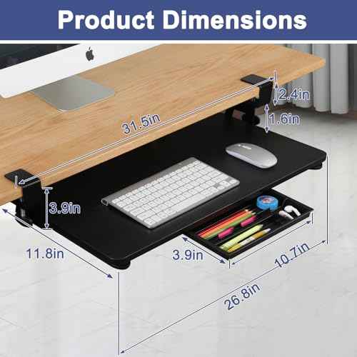 Desktop Keyboard Tray, Pull-Out Under The Table, 26.77 "X 11.81" Large-Sized Keyboard Tray, C-Shaped Lip Holder, Easy to Install, Suitable for Home Learning and Office Use(Black)