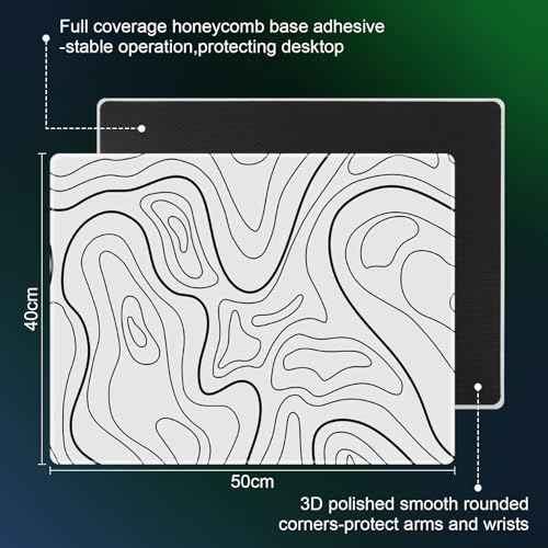 DAWNTREES Glass Gaming Mouse Pad,Accurate and Fast Mouse Tracking,Tempered Glass,Anti-Slip Rubber Base,Large Mouse Mat for Office & Home,XXL 19.69"x15.75" White Topographic