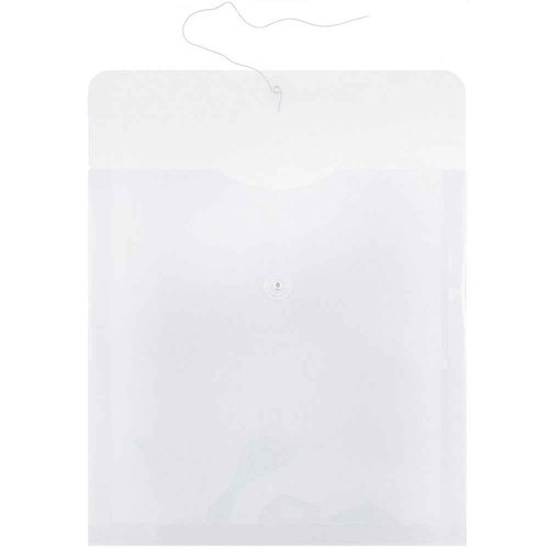 JAM PAPER Plastic Envelopes with Button & String Tie Closure - Large Square - 13 x 13 - Clear - 12/Pack