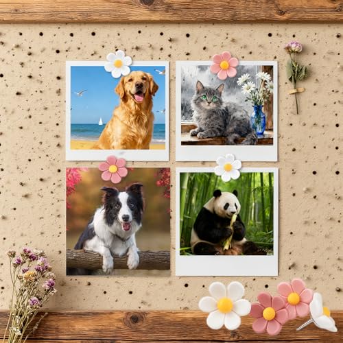 JIUZI 30-Pack Cute Flower Push Pins - Rust-Proof Metal Tips for Cork Boards & Photo Walls