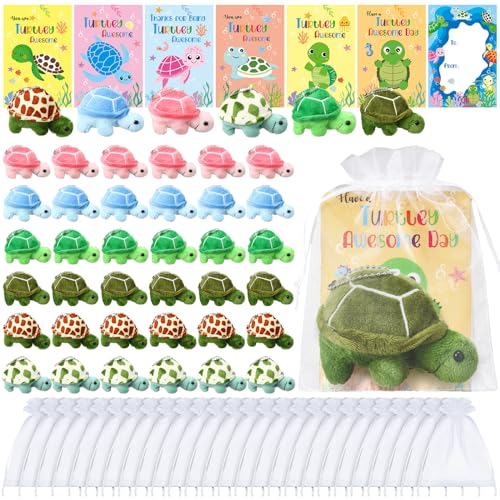 Shappy 36 Pcs Christmas Turtle Party Favors Bulk, You're Turtle Awesome Sea Animal Plush with Inspirational Thank You Card for Employee Appreciation, Staff, Coworker, Operation Christmas, Thanksgiving