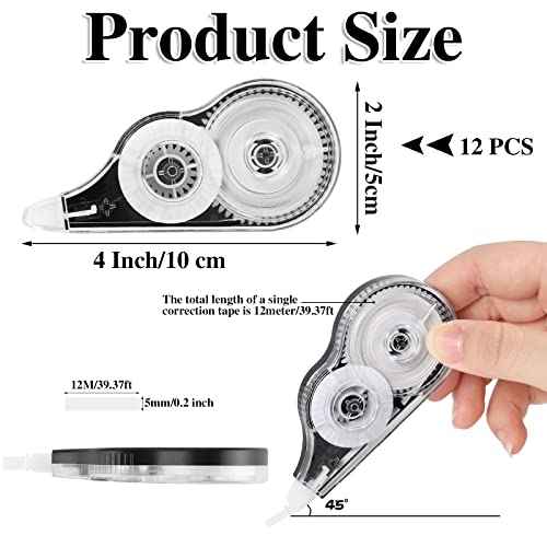 BESARME 12 Pack Correction Tapes, 39 Feet Each Correction Tape Roller Correction Tape Pen for Students Office Supplies, 1/5 X 472 Inches