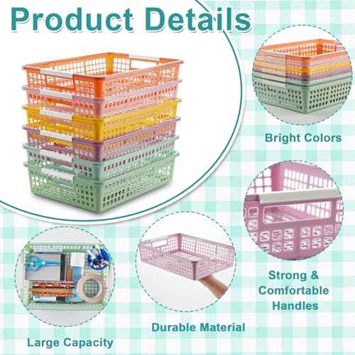 gisgfim 6 Pack Plastic Turn in Paper Trays for Classroom Pastel Storage Bin Basket Organizers for School Teacher Supplies Classroom Office Home Organization and Storage Tray Holds 4A Paper File