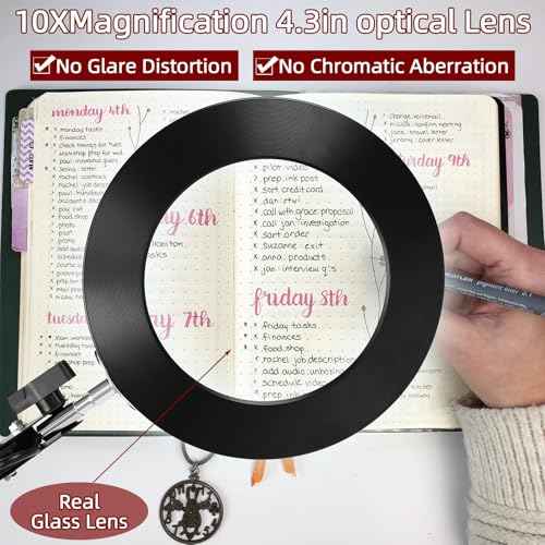 Desk Lamp with Lighting Magnifying Glass: 10x Magnifying Glass Light with 3 Color Modes and 10 Levels of Dimming