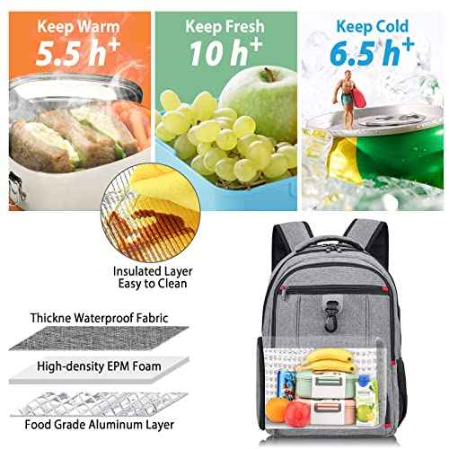 Lunch Backpack, Insulated Cooler Lunch Bag Backpack, Large Travel 17.3 Laptop Back Pack Sturdy Computer College School Bookbag for Women Men for Men Women Work Hiking Picnic
