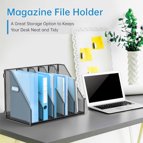MINDEPOT Black Vertical Desk File Organizer with 5 Compartments - Office Storage