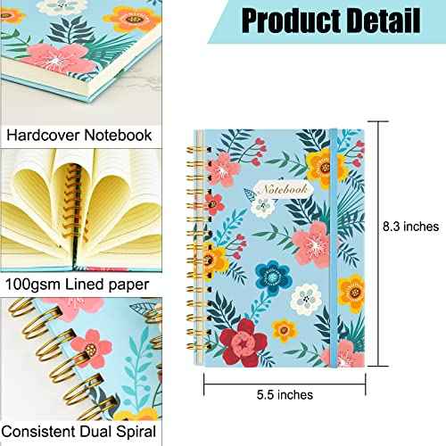 Coopay 8 Pack A5 Spiral Notebook Journal for Women, College Ruled Composition Notebooks Hardcover Spiral Journal, Cute Blooming Floral, Office School Business Supplies, 8.3" x 5.5", 160 Page