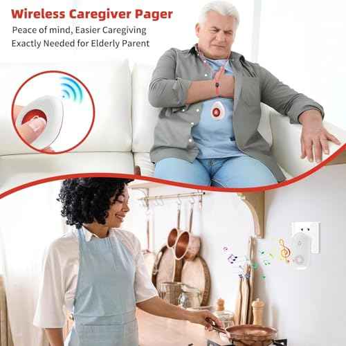 Wireless Caregiver Pager SOS Call Button for Elderly Monitoring 1000+ Feet Life Alert£¬Emergency Alert System Call Bell for Nurse Patient Disabled 2 Waterproof Transmitter & 2 Plugin Receiver