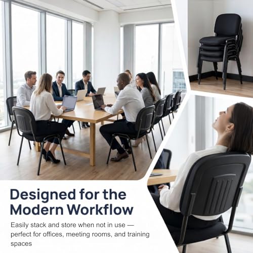 DM Furniture Stackable Office Guest Chairs – Black Mesh, Set of 5, Armless, Padded Back & Seat