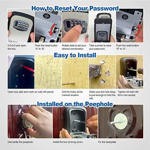 Key Lock Box for Outside, Portable Waterproof Wall Mounted Resettable 4-Digit Combination Key Storage Lockbox, 5 Keys Capacity Key (With Shackles)