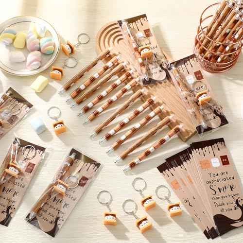 75 Sets S'More Marshmallow Appreciation Gifts Bulk Thank You Keychains Pen for Employee Coworkers Staff Teachers