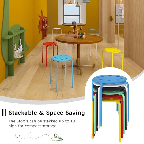 VECELO 6-Piece Colorful Stacking Stools for Classrooms – Lightweight, Stackable, 17.7" High