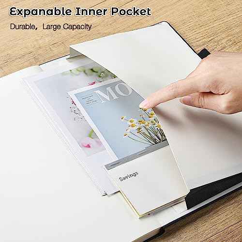 Lined Journal Notebook, 8.5" x 11" Hardcover Leather Notebook for Work, Wide Ruled Notebook Journal for Women Men, 192 Thick Paper, Lay Flat, 2 Pockets, A4 Large Journals for Writing, Black Notebook