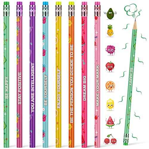 Leinuosen 30 Pcs Scented Pencils Bulk for Kids Inspirational Cute Fun Wood Smelly Pencils with Erasers Fruit Elements for School Classroom Office Students