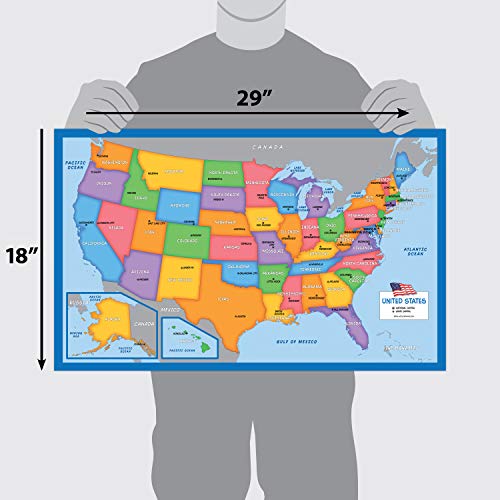 2 Pack Kids USA & Blue Ocean World Map Posters Laminated 18x29 Inches