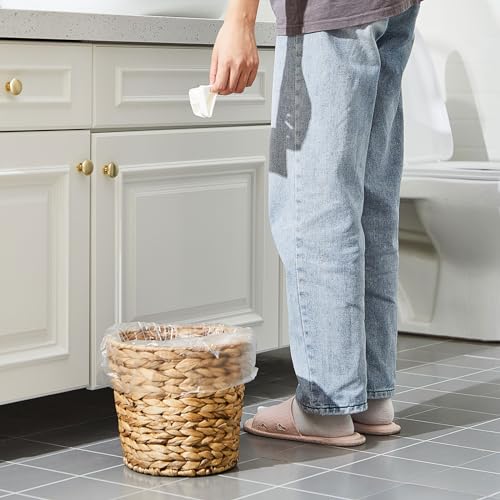 Ctosree 2 Pcs Wicker Trash Can Basket Woven Waste Basket with Lid Bathroom Wastebasket Garbage Bin with 100 Pieces of Trash Bags for Bedroom Farmhouse Home Office Kitchen(Medium)