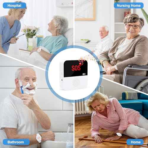 SanJie WiFi Rechargeable Care Alert System - Emergency Call Button & Caregiver Pager for Seniors/Elderly/Patients, 1 Watch + 1 Receiver, 2.4GHz WiFi Support (Home Use)