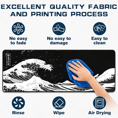 Kanagawa Japan Large Gaming Mouse Pad for Desk, Office & Home - Non-Slip, 31.5x11.8 Inches