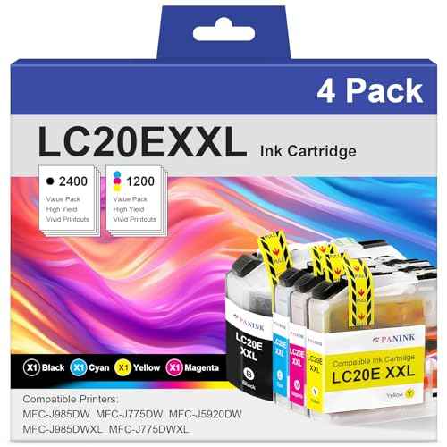 Compatible LC20E XXL Ink Cartridge Replacement for Brother LC20E XXL LC20EXXL High Yield Ink Cartridges for MFC-J5920DW MFC-J775DW MFC-J775DW XL MFC-J985DW MFC-J985DW XL Printer (4 Pack)