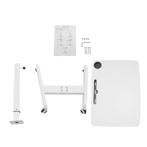 LYNICESHOP 31.5 * 22 in Mobile Standing Desk, 29.8-44.3 inches Height Adjustable Rolling Laptop Desk with Cup Holder for Podium Reading Rack (White)