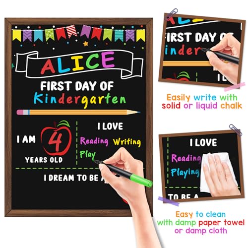 First Day of School Sign Board with 6 Liquid Chalk Markers | Back-to-School Photo Prop