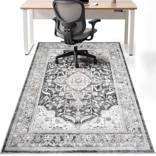 Office Chair Mat for Hardwood Tile Floor, 48"x60"Anti-Slip Under Desk Carpet Protector for Rolling Computer Chair Mat, Machine Washable Office Area Carpet (Chenille,Brown)
