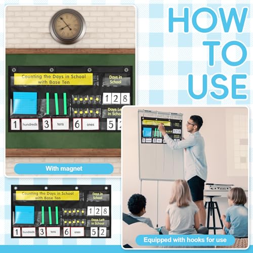 Resurhang Counting the Days in School Pocket Chart with Base Ten - Black/Classic Style