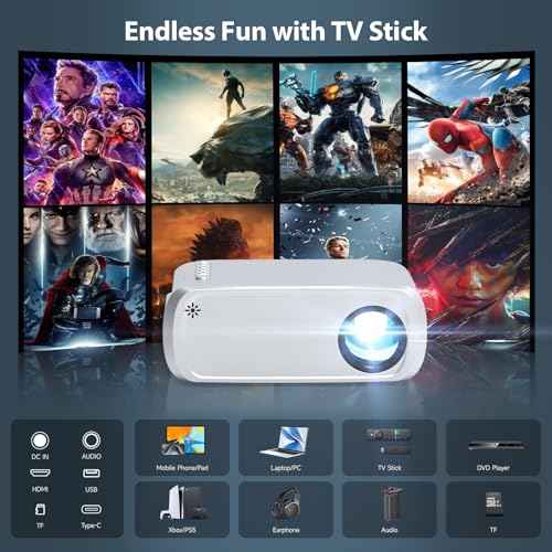 Mini Projector, Projector with WiFi and Bluetooth, Portable Movie Projector for Outdoor use, Built-in Speaker, 1080P Support Small Bedroom Video Projectors VF27002JSX