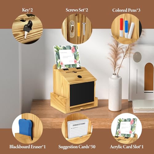 Wooden Suggestion & Donation Box with Lock for Office, Church, Events