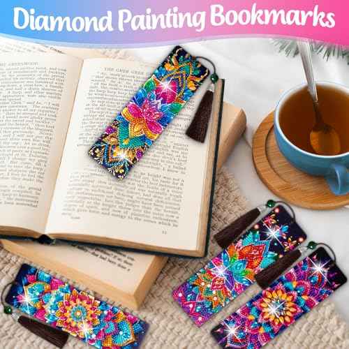6 Pcs Diamond Art Bookmarks Kits for Adults,DIY Small Diamond Painting Bookmark, 5D Diamonds Dot Craft Making for Book Lovers(Mandala)