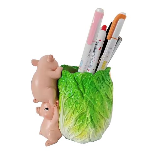 Fengtaike Desktop Pen Pencil Holder Organizer, Resin Pig Shaped Small Storage Organizer for Office Desk Decorations