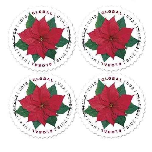 Global Poinsettia (Block of 4) Postage Forever Stamps (Good for 1 Ounce of International First-Class Mail) 2018 Scott #5311