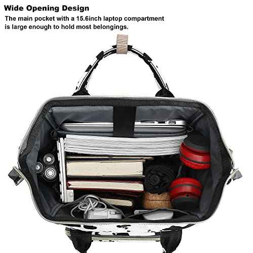 Cow Print Laptop Backpack for Women Men, 15.6 inch College School Backpack Bookbag for Work/School/Travel/Business