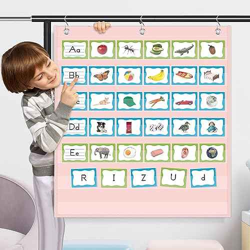Godery Pink 7 Pocket Chart for Classroom (28" x 28")(Pink)