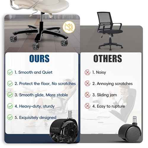 Sytopia Office Chair Wheels Replacement, 2.5 Inch Heavy Duty Caster Set, for Carpet and Hardwood Floors, Universal Size 11x22mm, Fits 99%, Black