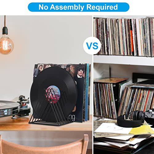 EASEPRES Black Vinyl Record Holder Storage, 9 Slot Metal Desk Organizer