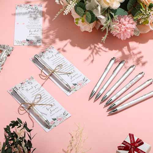 50 Sets Bridal Shower Favors for Guests Wedding Pens Bulk with Thank You Cards Bridal Shower Retractable Ballpoint Pen for Guest Gifts Game Prizes Wedding Souvenirs