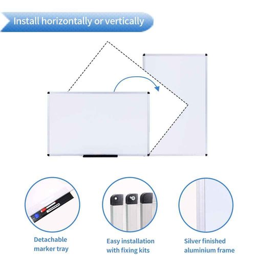 VIZ-PRO Magnetic Dry Erase Board, 48 X 24 Inches, Silver Aluminium Frame, with 3 Colored Erasers