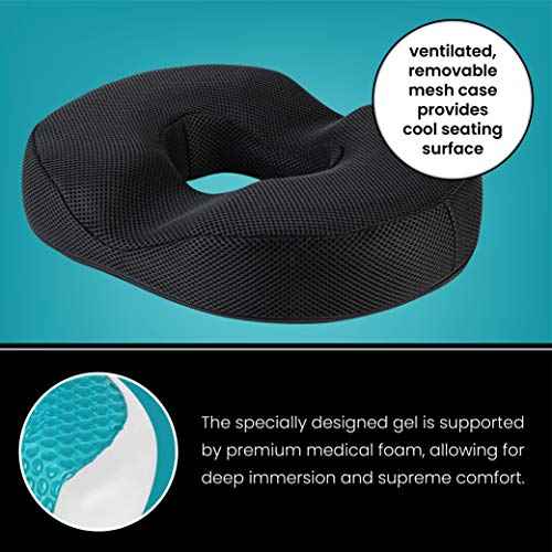 Gel Donut Pillow| Lifting Cushion | Donut Cushion for Tailbone Hemorrhoid Cushion Coccyx Sciatica Pregnancy Cushion, Black