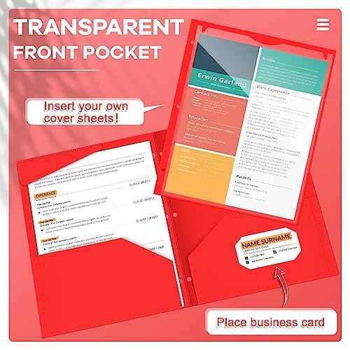 Henoyso 24 Pack Plastic Folders with Clear Front Pocket Back to School Heavy Duty File Folders with 2 Pockets and Card Slot for Student School to Home Supply, Office, Teachers (Red)