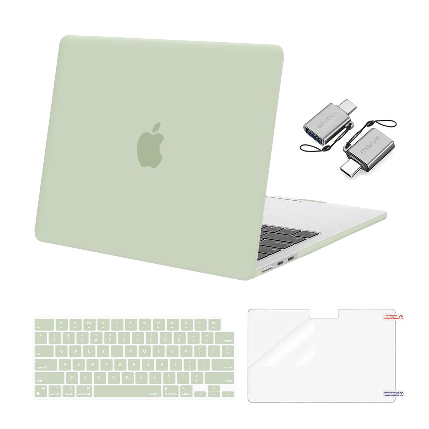MOSISO Compatible with MacBook Air 13 inch Case M5 2026 M4 2025 M3 M2 2024-2022 A3449 A3240 A3113 A2681, Hard Shell&Keyboard Cover&Screen Film&Type C for MacBook Air 13.6 inch Case, Sage Green