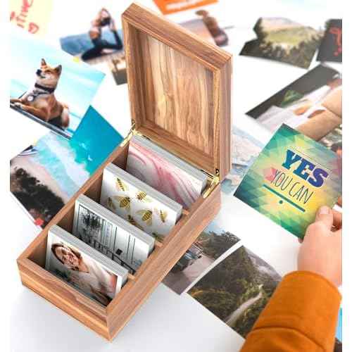 Neando 4¡¯¡¯x6¡¯¡¯ Index Card Holder, Acacia Index Card Box, Index Card Organizer Case, Wood Recipe Box with Dividers, 4 Compartments for 600 Cards, File Note Flash Card Holders