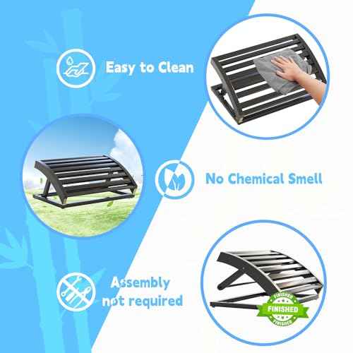 Foot Rest for Under Desk at Work - Adjustable Black Bamboo Footrest for Office and Couch