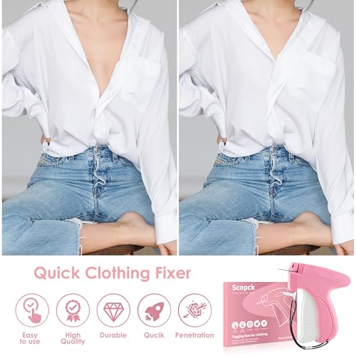 Pink-White Handheld Stitch Gun for Clothes Repair with 6 Needles & 2000 Fasteners