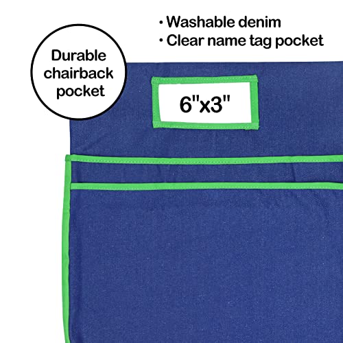 Auchq Green Denim Chairback Buddy Pockets Classroom Organizer with 2 Heavy Duty Storage Pockets