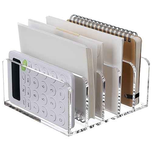 SANRUI Clear Desktop File Organizer, 5 Compartments Acrylic Office Document Sorter Mails Storage, Multifunction Letter Folder Racks Holders for Office,Home, School Desk Organization