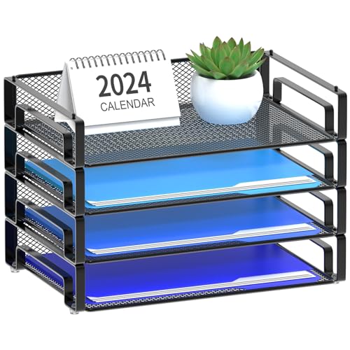 Black Samstar 4-Pack Stackable Mesh Letter Paper Trays Desk Organizer