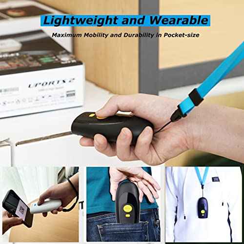 TEEMI Mini 2D QR Code Reader Bluetooth Barcode Scanner with Charging Dock & Data Receiver, Handheld Barcode Scanner with Neck Wrist Lanyard, Compatible with iPhone, iPad, Android, Tablet, iOS (White)